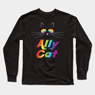 Ally Cat Gay Pride Kitty Face With Rainbow Sunglasses Long Sleeve T-Shirt